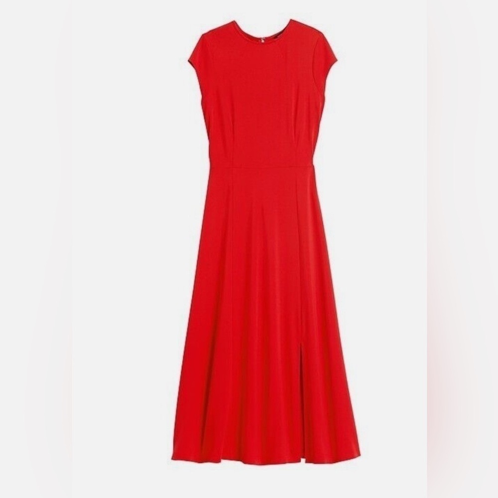 Banana Republic Red Soft Ponte Midi Dress with Slit right side leg split